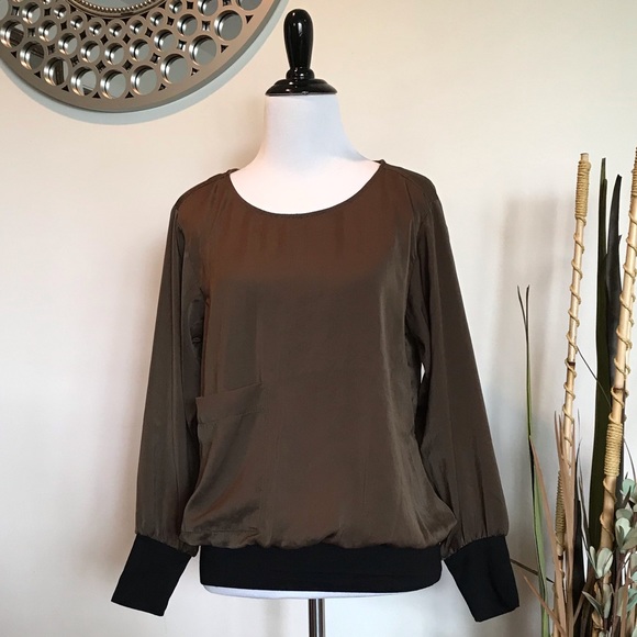 Zara Tops - Zara Basic Brown Banded Blouson Top w/Pocket Small